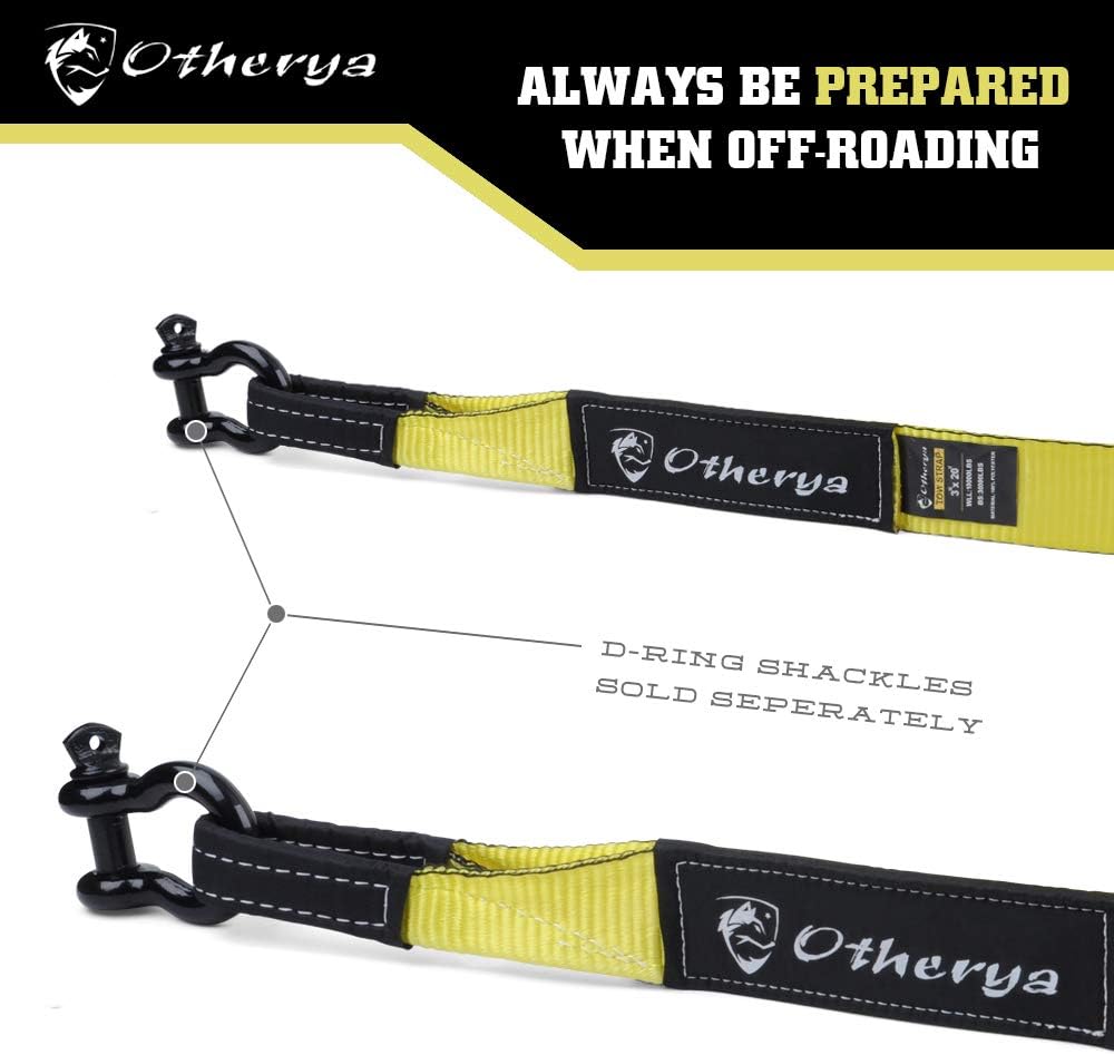 Otherya Tow Recovery Strap 3'' x 20' - Recover Your Vehicle Stuck in Mud/Snow - Heavy Duty Winch Snatch Strap - Protective Loops, Water-Resistant - Off Road Truck Accessory - Bonus Storage Bag: Automotive