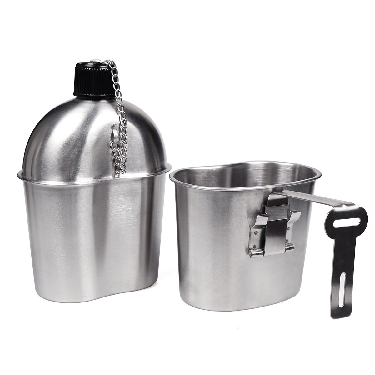 Goetland Stainless Steel WWII US Military Canteen Kit 1QT with 0.5QT Cup Nylon Cover G.I.