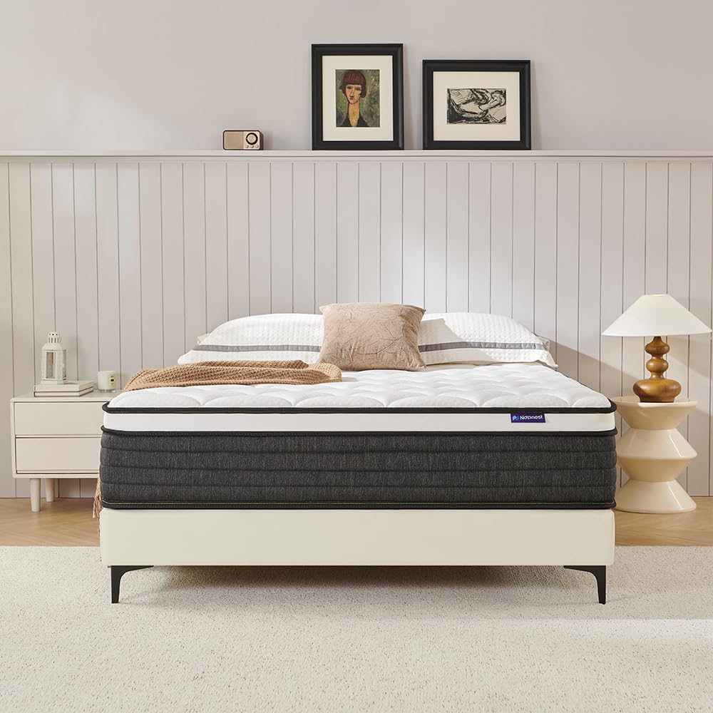 NapNest Queen Mattress 10 Inch, Hybrid Mattresses Queen Size in a Box, Medium Firm Feel Memory Foam and Individual Pocket Springs Fiberglass Free Bed Matress Breathable, CertiPUR-US