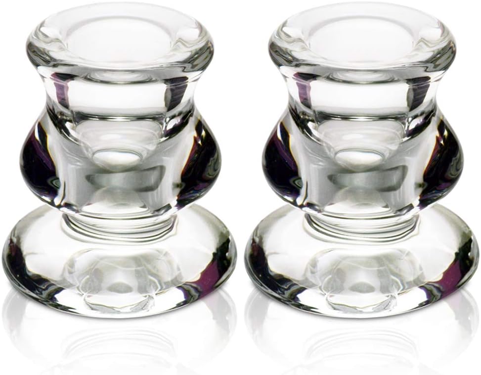 Candlestick Holders - Centerpiece Clear Glass Taper Candle Holders - Hole Diameter 2.2cm - Set of 2: Kitchen & Dining