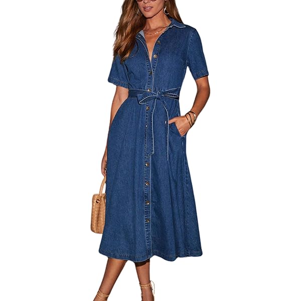 knee length chambray dress Women's Tie Sleeve Eyelet Chambray Dress - Blue - 2