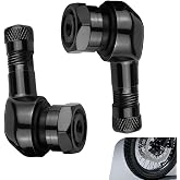 Pniwuno 2 PCS Motorcycle Tire Valve Stems, 90 Degree CNC Aluminum Alloy Tire Valve Stem, Leakproof Tubeless Air Valve Stem, Universal for 10mm to 11.3mm Tubeless Tires Bike Motorcycle (Black)