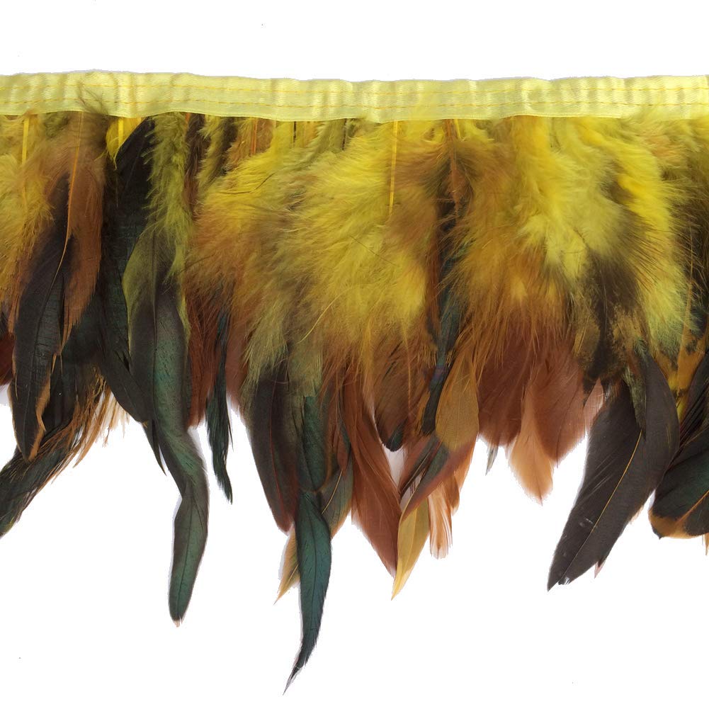 Sowder Rooster Hackle Feather Fringe Trim 5-7" in Width Pack of 5 Yards(yellow)