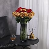 Veryhome 10 Pcs Artificial Roses Silk Flowers Single Stem Bridal Bouquet Gold view 2