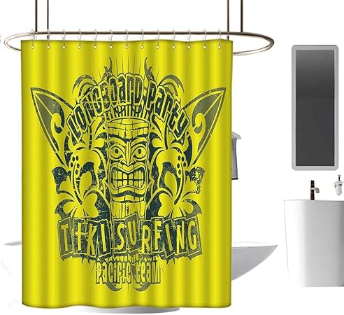 Mkok Bathroom Fabric Shower Curtain36 X72 Tiki Bar Decor Tiki Surf Team Longboard Party Grungy Display Hibiscus Flora Art Apple Green Dark Green Print Polyester Fabric Bathroom Decor Sets With Hooks Amazon Co Uk Kitchen Home