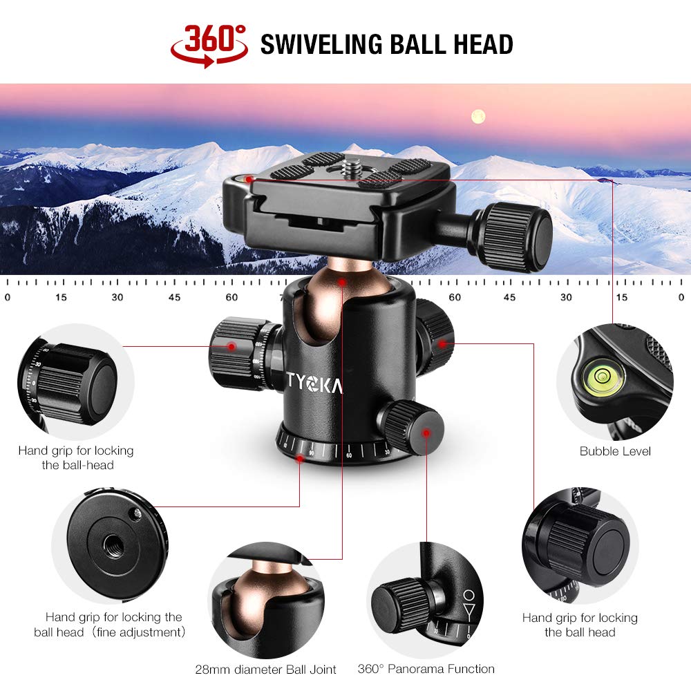 TYCKA Rangers 56” Compact Travel Tripod, Lightweight Aluminum Camera Tripod for DSLR Camera with 360° Panorama Ball Head and Carry Bag