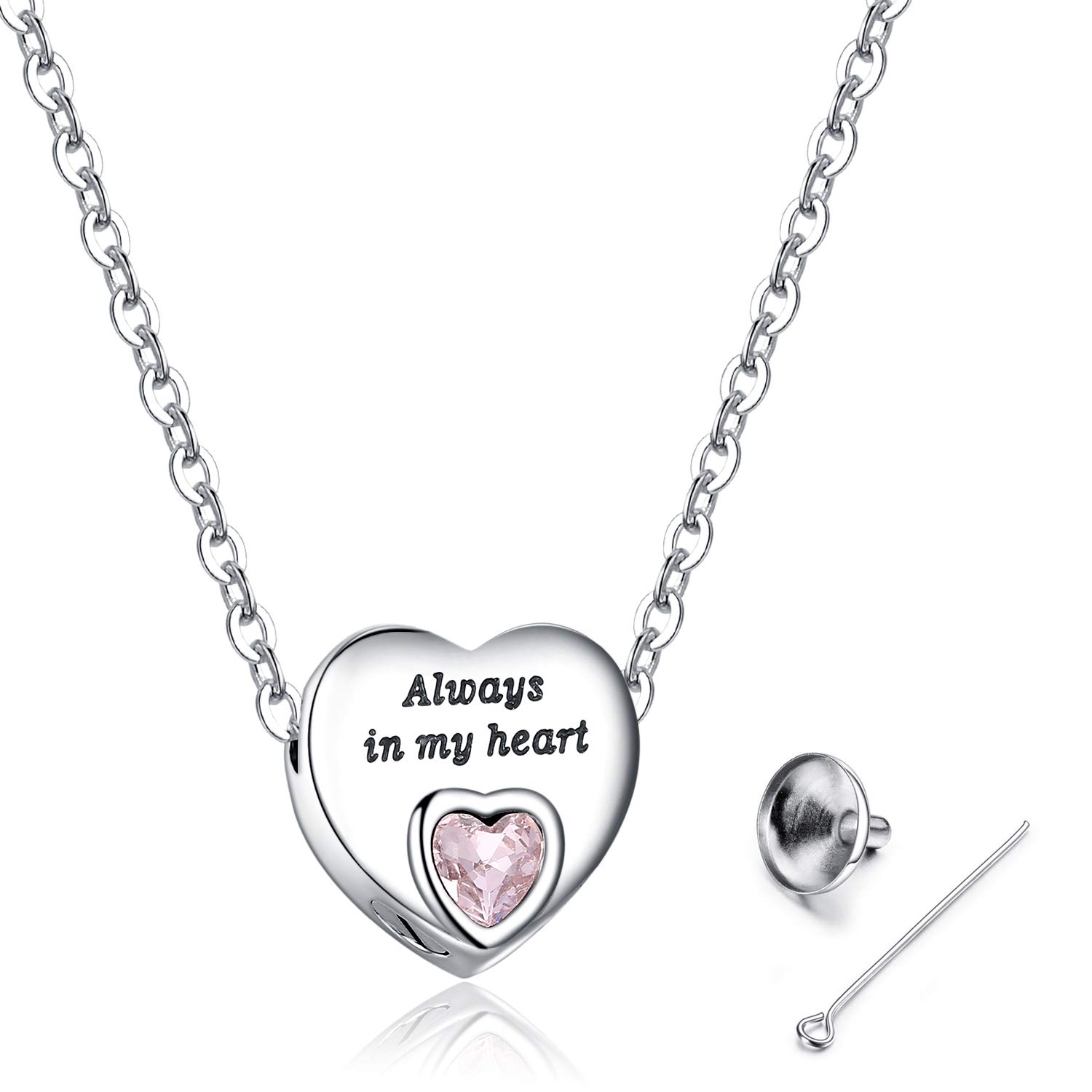 Always in My Heart Urn Necklace for Ashes Birthstone Cremation Jewelry Keepsake Holder Memorial Locket Necklace Pendant