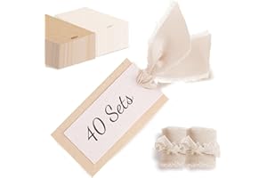 40 Pcs Name Place Cards for Table Setting, Wedding Place Cards with Ivory Ribbon, 10 x 5.5cm Blank Placecards for Dinner Part