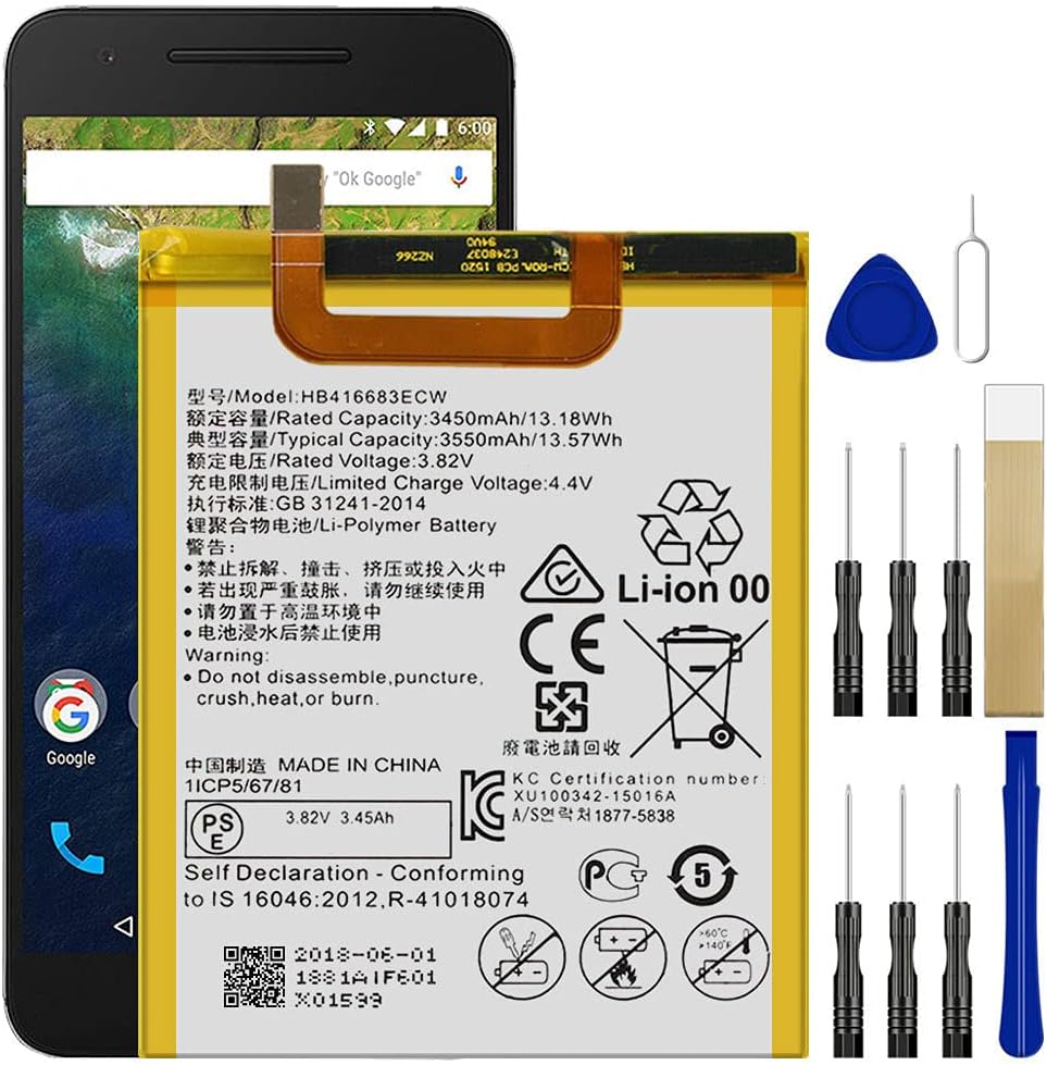for Huawei Google Nexus 6P H1512 Replacement Battery HB416683ECW Free Adhesive Tool