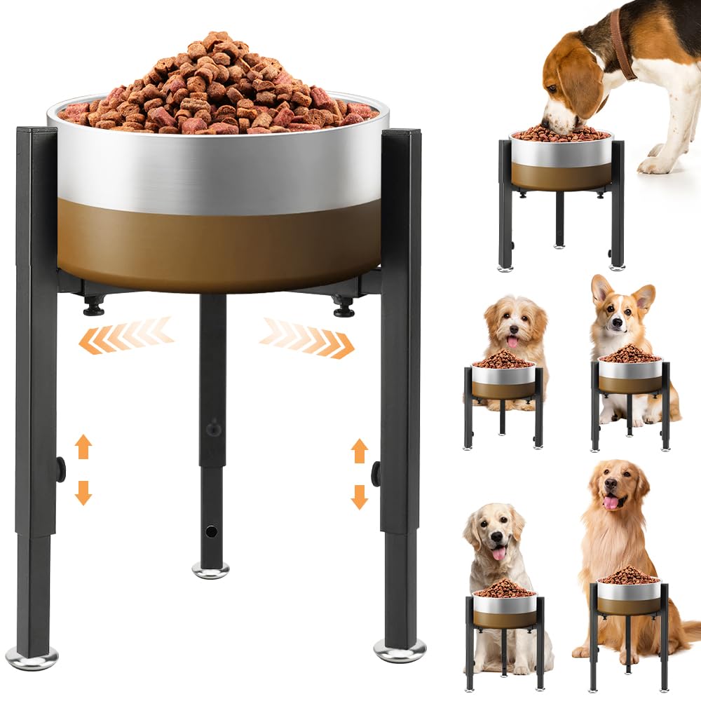 Photo 1 of Elevated Dog Bowl Stand, FHDUSRYO Upgrade Metal Dog Feeder, 4 Adjustable Heights 7-10.6" and Width 5-10", Non-Slip and No Spill Raised Pet Bow Holder for Small, Medium and Large Dogs Indoor (Single)