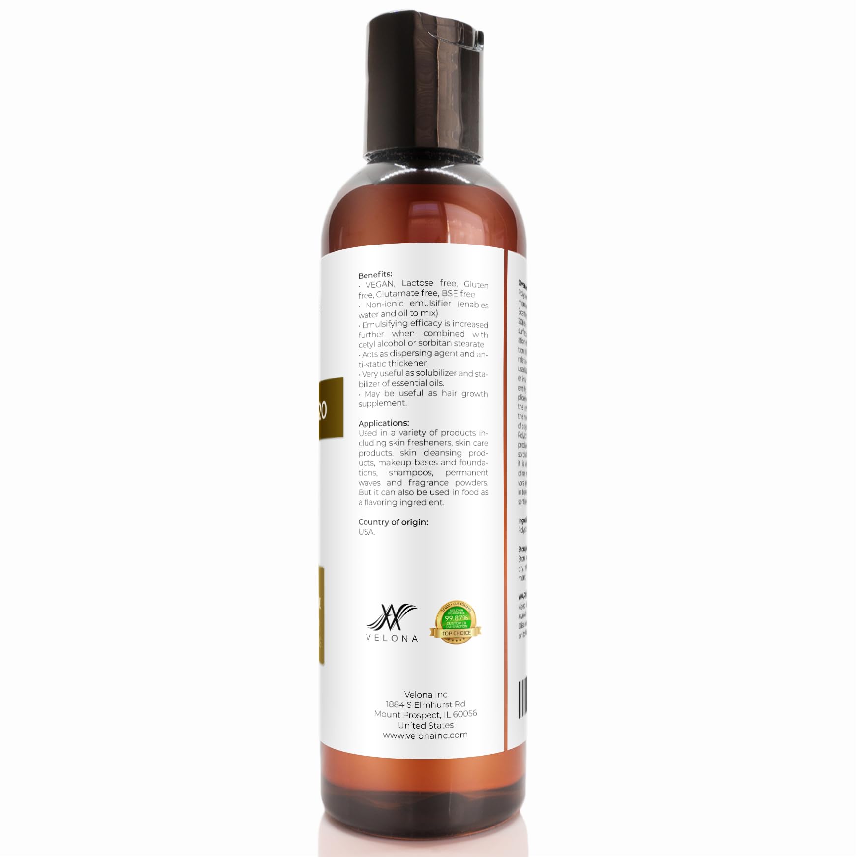 Polysorbate 20 by Velona - 4 Fl Oz | Solubilizer, Food & Cosmetic Grade | All Natural for Cooking, Skin Care and Bath Bombs | Use Today - Enjoy Results