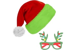 TIZHJOZI Santa Hat and Christmas Glasses Set for Adults, Fun Xmas Party Supplies, Festive Costume Accessories for Photo Props