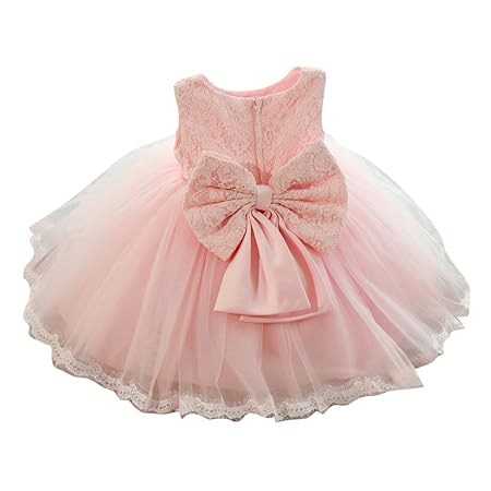 Kinder-Baby-Mädchen-Partei-Kleid-Blumenspitze-Hochzeits-Brautjunfer-Bowknot-Prinzessin Kleider (120cm/4-5Y, Rosa)