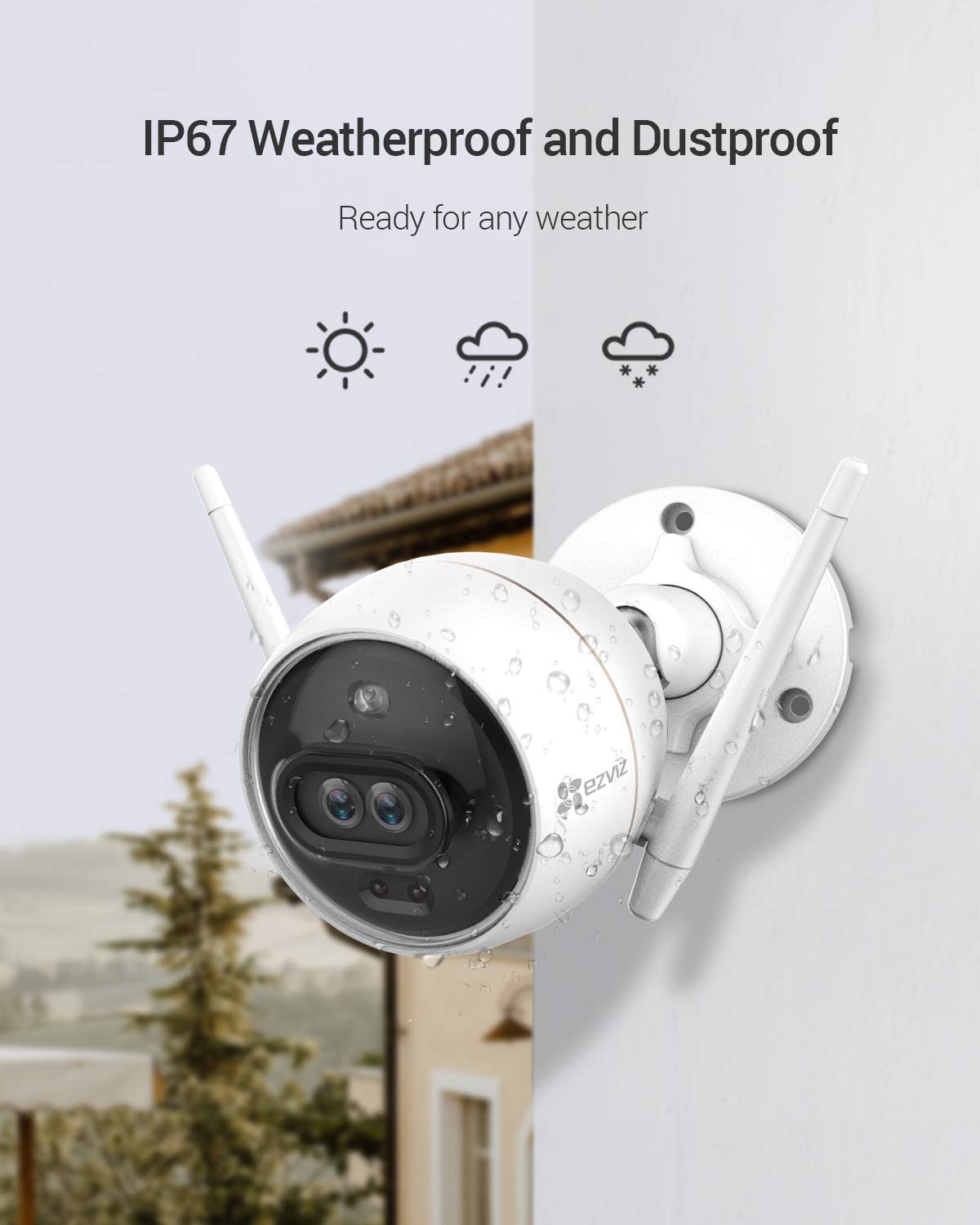 EZVIZ Outdoor Security Camera Dual Lens 1080P, Excellent Color Night Vision, Active Light & Siren Alarm with PIR Motion Detection, Weather Proof, Two-way Talk, the First Dual Lens Security Camera(C3X)