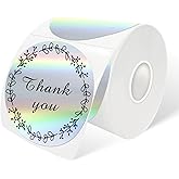 Yeachlaing 3" Circle Holographic Thermal Label Stickers Silver, Self-Adhesive Circle Direct Thermal Labels, Multi-Purpose Roll Sticker Labels for DIY Logo Design, QR Code, Name Tag( 300 Labels,1 Roll)