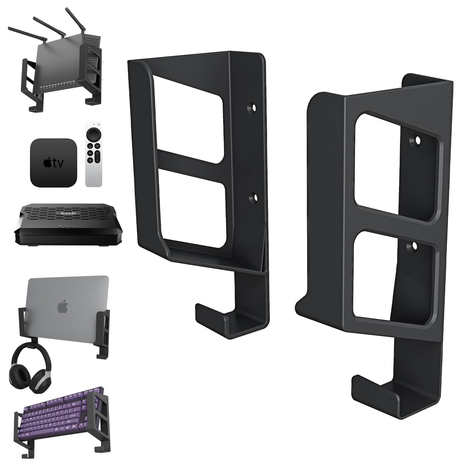 sciuU Universal Wall Mount Stand - for Routers/TV Box/Laptop/Network Switches/Modems - compatible with TP-Link, Mi Box, Apple TV, Sky Q - Multi-Use Shelf for Devices up to 6cm Thick, Black