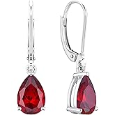 YL 925 Sterling Silver Teardrop Dangle Drop Earrings for Women 7x10 MM Solitaire Birthstone Leverback Jewelry
