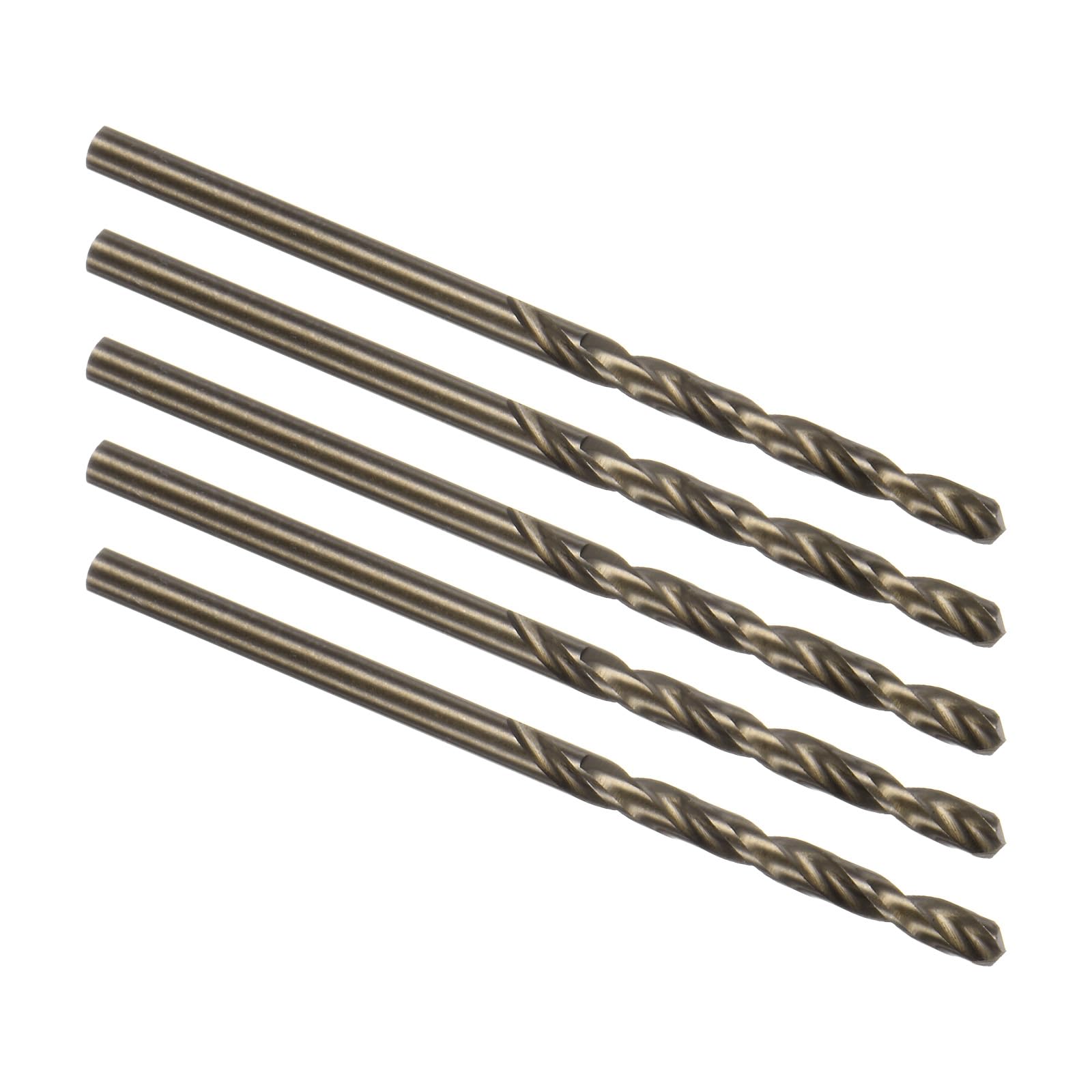 Kozelo 5PCS Twist Drill Bit - [1/8"] M35 High-Speed Steel Cobalt Round Shank Jobber Bit Set Dark Gold for Metal Wood Plastic Steel Use, 35mm/1.38" Blade Length — image 1