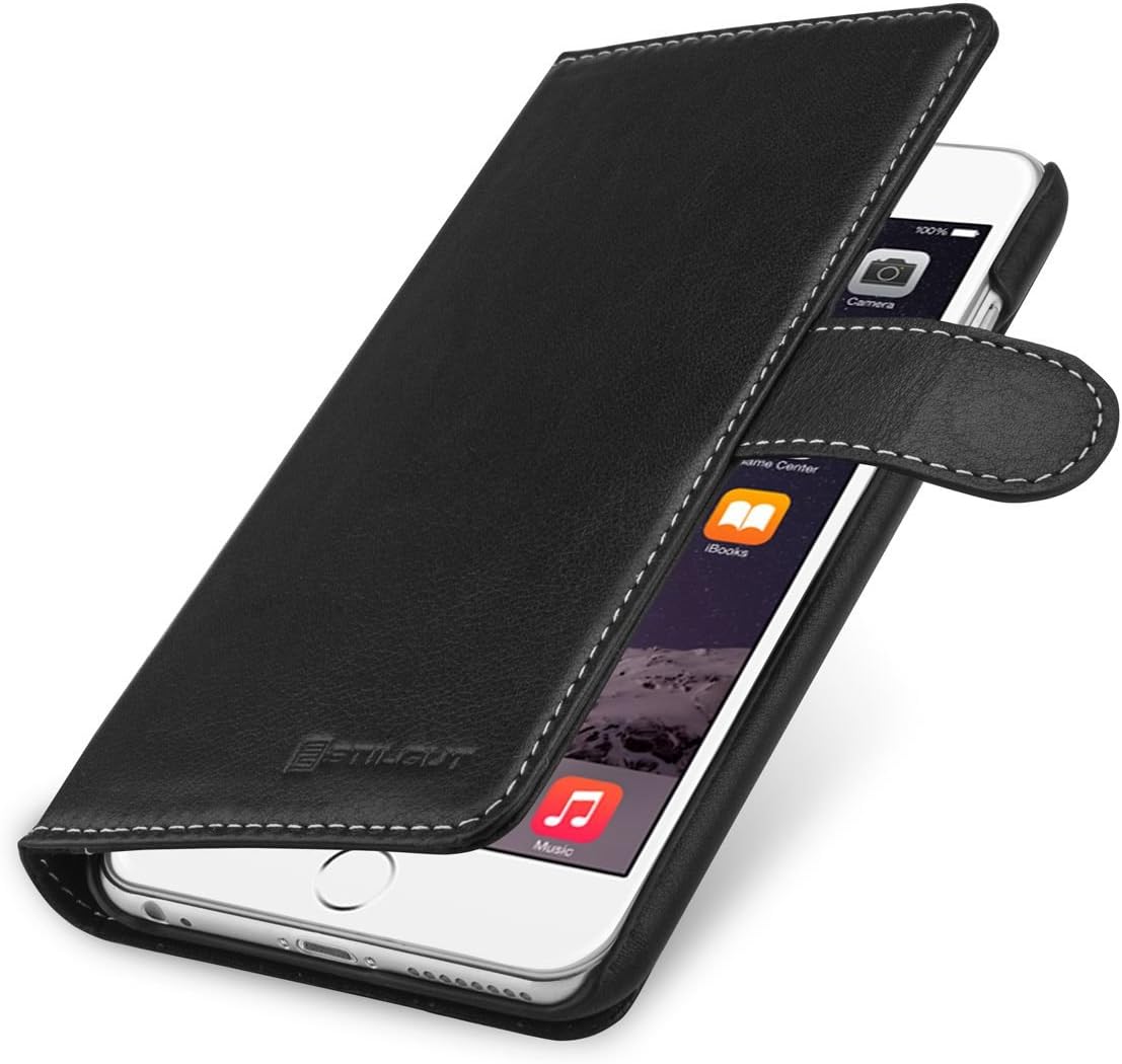 StilGut Wallet Type Leather Case Compatible with iPhone 6Plus/6s Plus 5.5", Black Nappa - Image 4