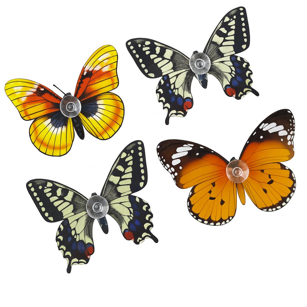 cozydiscount Butterflies 4 Suction Pads for Windows - 9 X 7 cm - Realistic Photo