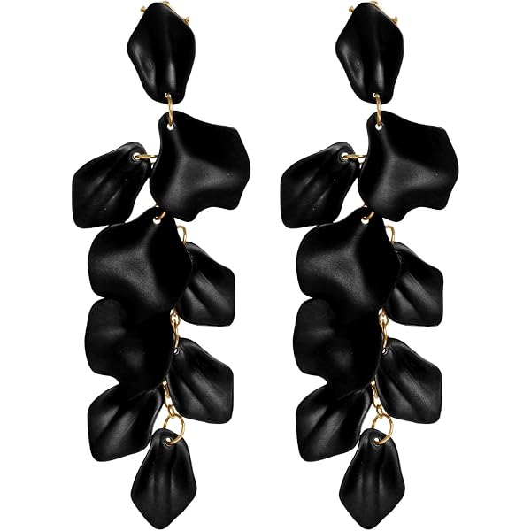 Dangle Acrylic Chiffon Petal Earrings - Long Rose Flower Statement Earrings For Women - View #5
