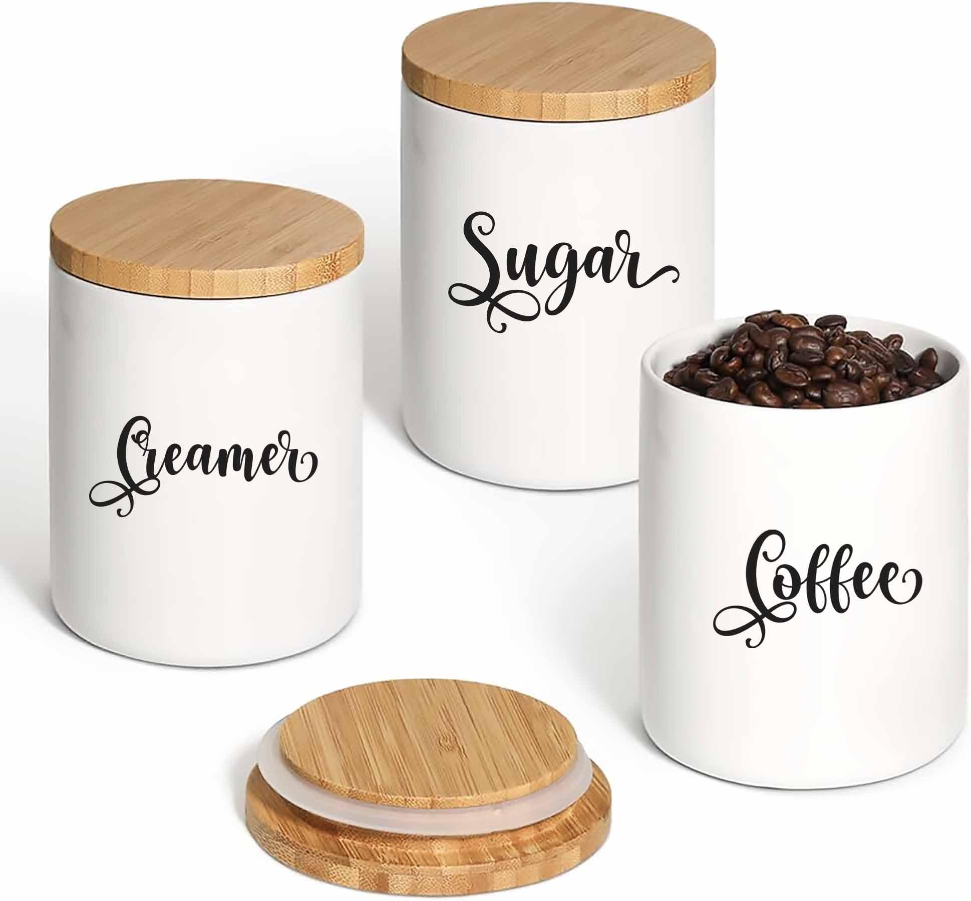 Photo 1 of ASTUTE GRACE 6 PCS Sugar Flour Milk Creamer Tea Coffee Pantry Labels Kitchen Stickers Printed Waterproof Strong Adhesive Kitchen Labels for containers Gloss Black