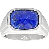 Metro Jewelry Black Onyx or Lapis Lazuli Rounded Rectangle Ring for Men in Stainless Steel with Black Ion Plating - 16 MM Wide - Size 10