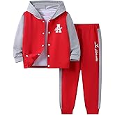 Kxuryueo Boys Clothes Button Down Hoodies & Jogger Pants Set Casual Color Block Sweatsuit (Size: 5-9T)