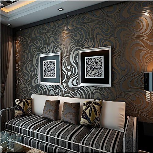 10M Modern Luxury Abstract Curve 3d Wallpaper Roll Mural Paper Parede Flocking for Striped Black&amp;brown Color 0.7m8.4m=5.88SQM by DAIWEI