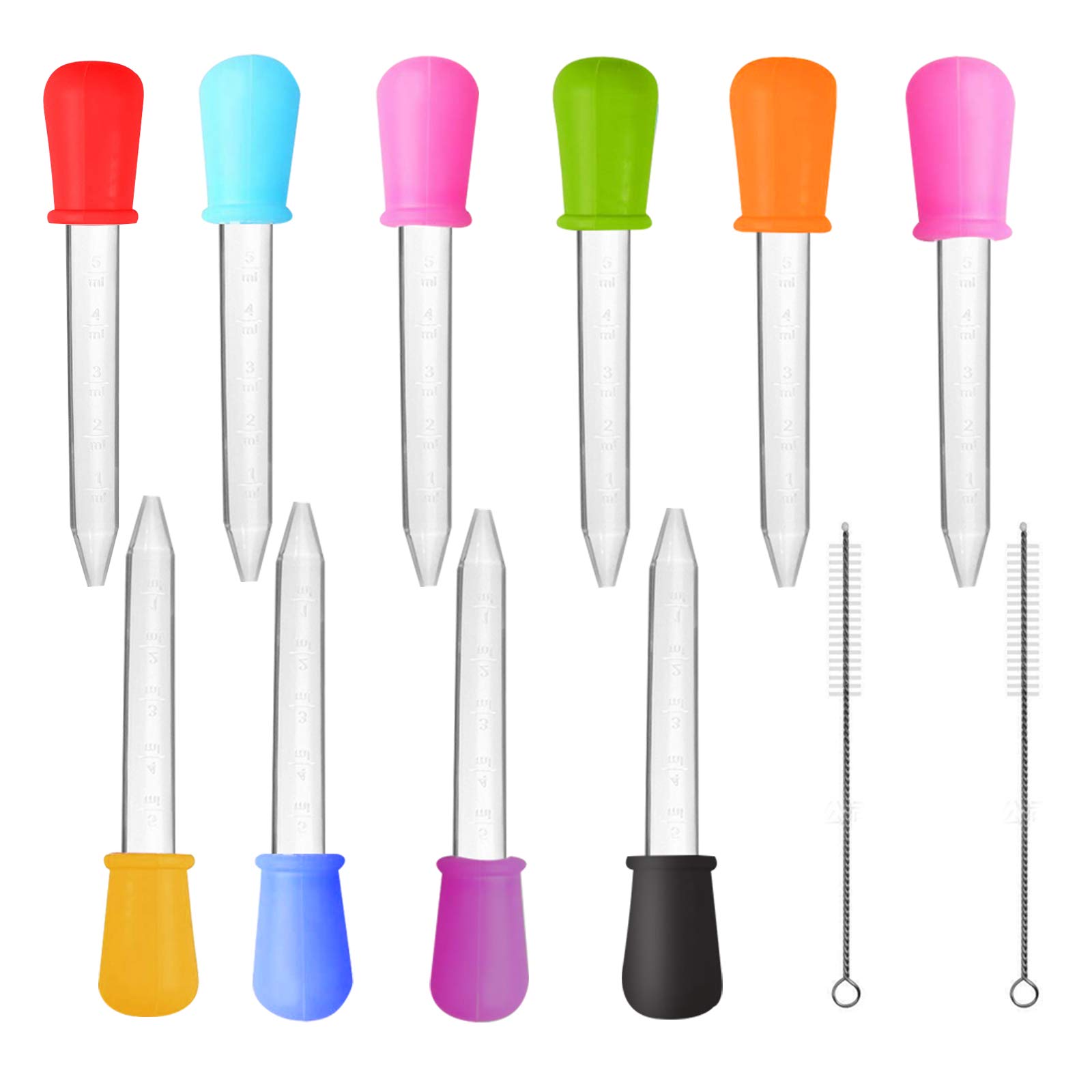 10 PCS Silicone Plastic Droppers Pipettes 5ML Liquid Droppers Transfer Pipette Dropper Eye Dropper Pipette Kids Children Baby Medicine Dropper With 2 Cleaning Brushes For Candy Gummy Mold Wax Melts