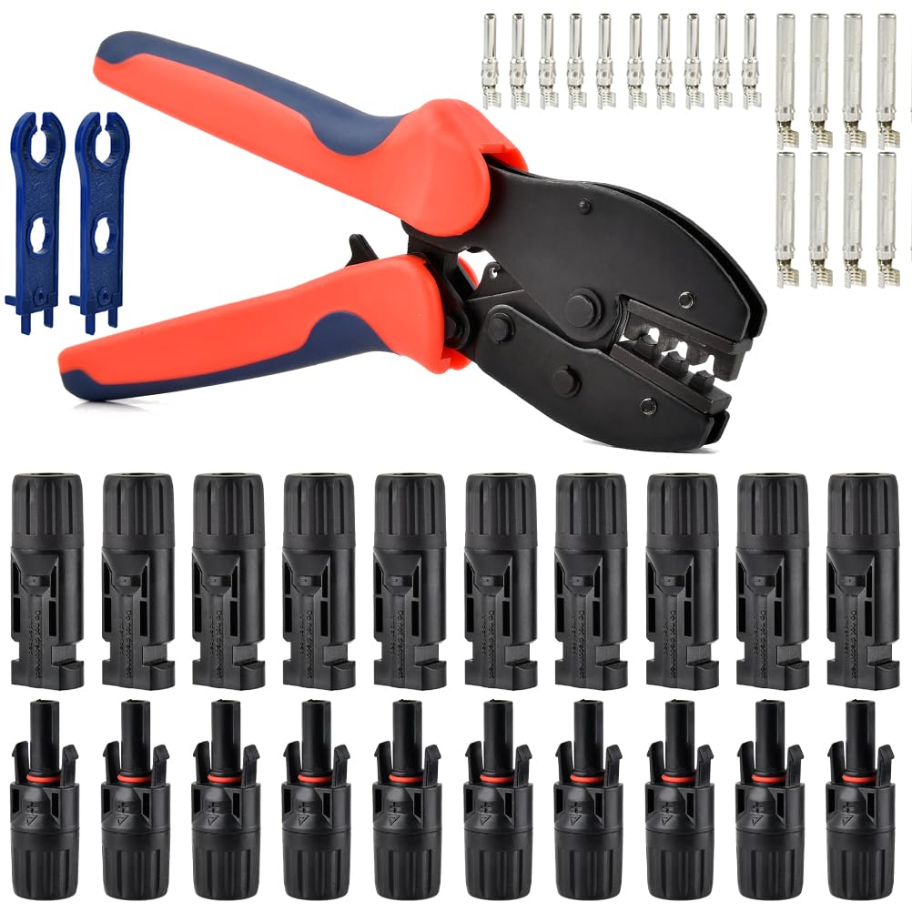 TMBMLPP Solar Crimping Tools Set, MC4 Crimping Tool Kit for 2.5/4/6mm² Solar Panel PV Cable, Solar Tool Kit - Solar Photovoltaic Pliers,Male Female Solar Panel Connectors,Spanner Wrench,Copper Needle