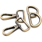 Metal Snap Hooks, with D Rings 10 Sets Push Gate Swivel Lobster Claw Clasp Purse Hardware (Brushed Brass,1")