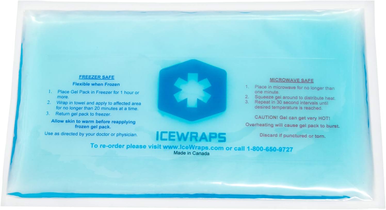 IceWraps Reusable Gel Ice Pack for Body Injuries - Fast Freeze Cold Pack or Microwavable Heat Wrap 6"x10"