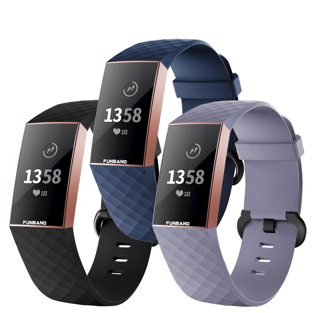 FunBand Strap Compatible with Fitbit Charge 3/Charge 4 Strap Bands,Classic Edition Soft Silicone Sport Adjustable Replacement Accessory Bracelet Straps Compatible with Fitbit Charge 3/Charge 4