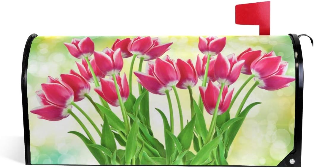 WOOR Happy Mother's Day Tulip Flowers Magnetic Mailbox Cover Spring MailWraps Garden Yard Home Decor for Outdoor Standard Size-18