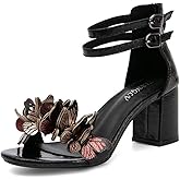 JOEupin Women's Butterfly Block Heel Sandals- Gold&Silver Strappy Dressy High Heels for Summer, Comfortable Wedding Party Shoes