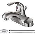 WOWOW Bathroom Faucet 1 Handle Low Arc Single Handle 4 inch Centerset Bathroom Sink Faucet with Pop Up Drain Assembly Basin Mixer Tap Brushed Nickel Vanity Faucets