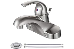 WOWOW Bathroom Faucet One Handle Low-Arc Single-Handle 4 inch Center-Set Bathroom Sink Faucet with Pop Up Drain Assembly Basi