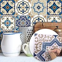 Canyixiu-home Self Adhesive Wallpaper Creative Art Deco Bedroom Living Room Kitchen Moroccan Style Tile Sticker New Wall Sticker Decorative Wall Easily Removable (Color : Multi-Colored, Size : 1515)