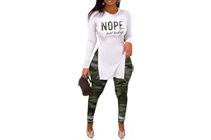 PINLI Women's Two Piece T-Shirt Print Slit Gradient Round Neck Tight Sexy Pants Set