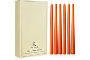 Pickood New Burning Formula Unscented Dripless 10-Inch Taper Candles Set of 12 - Orange, for Wedding, Dinner - Smokeless, Long Burning - Hand Poured, Colored Tall Candlesticks - Naranja