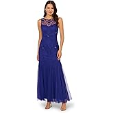 Adrianna Papell Womens Bead Mesh Long Dress