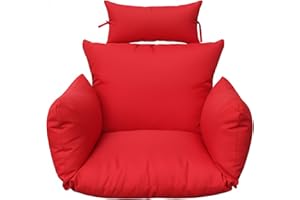 Egg Chair Cushion Replacement - Thick Padded Seat Cushion with Cotton Fill, Red Indoor Outdoor Water-Resistant Cover for Hamm