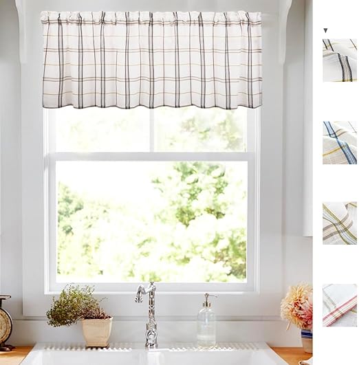Amazon Com Geometry Valances For Windows White Linen Look Black