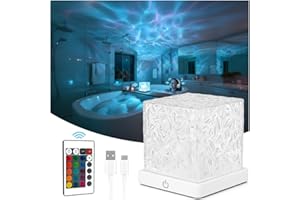 Rechargeable Shower Light No Wiring, 16 Color Changing Ocean Wave Lamp Projector, Waterproof Shower Mood Light Cube with Remo