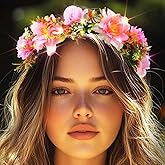 DRESBE Light Up Floral Headband LED Flower Wreath Crown Headbands Glowing Festival Garland Hair Accessories for Women (Pink)