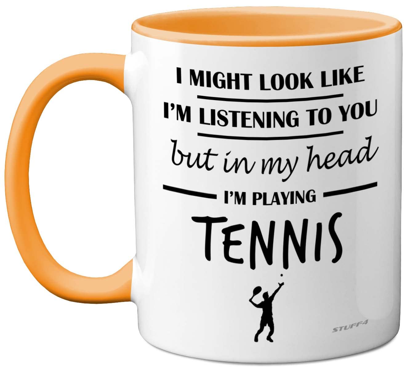 Stuff4 Tennis Gifts for Women Men - in My Head I'm Playing Tennis Mug - Funny Gifts for Players, Lover Presents, 11oz Ceramic Dishwasher Safe Yellow Premium Mugs Novelty Cup — image 1