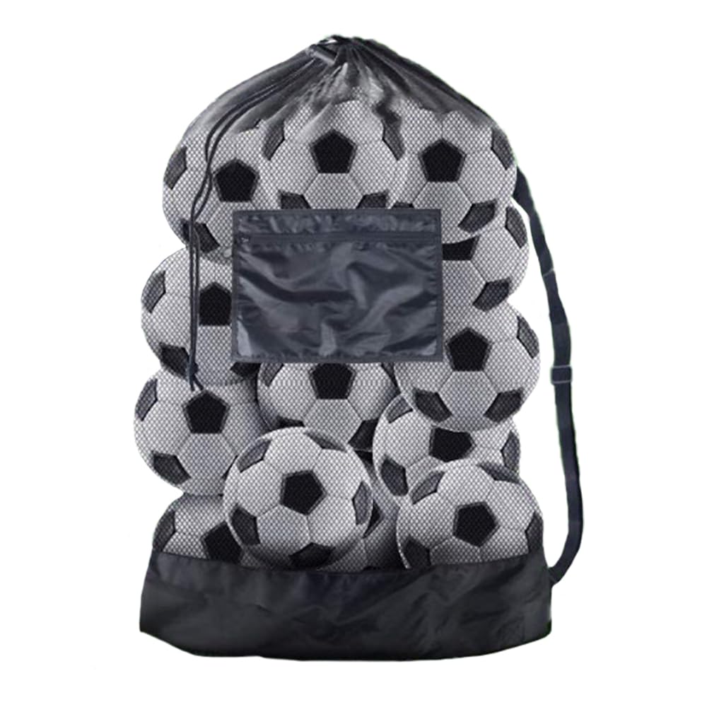 TRKETK Drawstring Mesh Bag for Balls, Soccer Ball Bag with Shoulder Strap Mesh Ball Bag Extra Large Sports Bag Adjustable Shoulder Strap Diving Goods Organizer Black (30 in x 40 in)