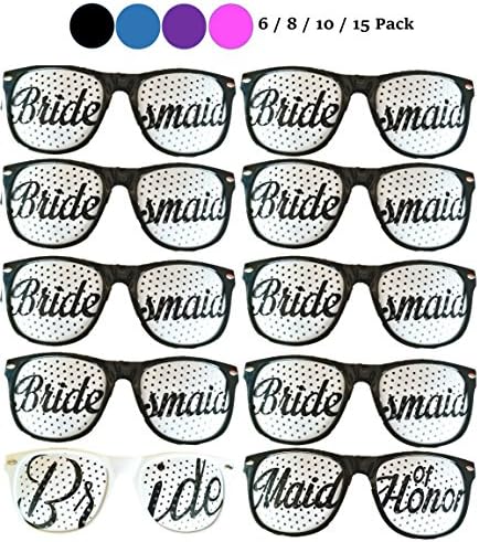 Bachelorette4Ever Set of 6/8/10/15 Bachelorette Party Sunglasses in 4 Colors (Black/Blue/Purple/Pink) - Party Sunglasses for Wedding, Ceremonies &amp; - (10 Pack, Black)
