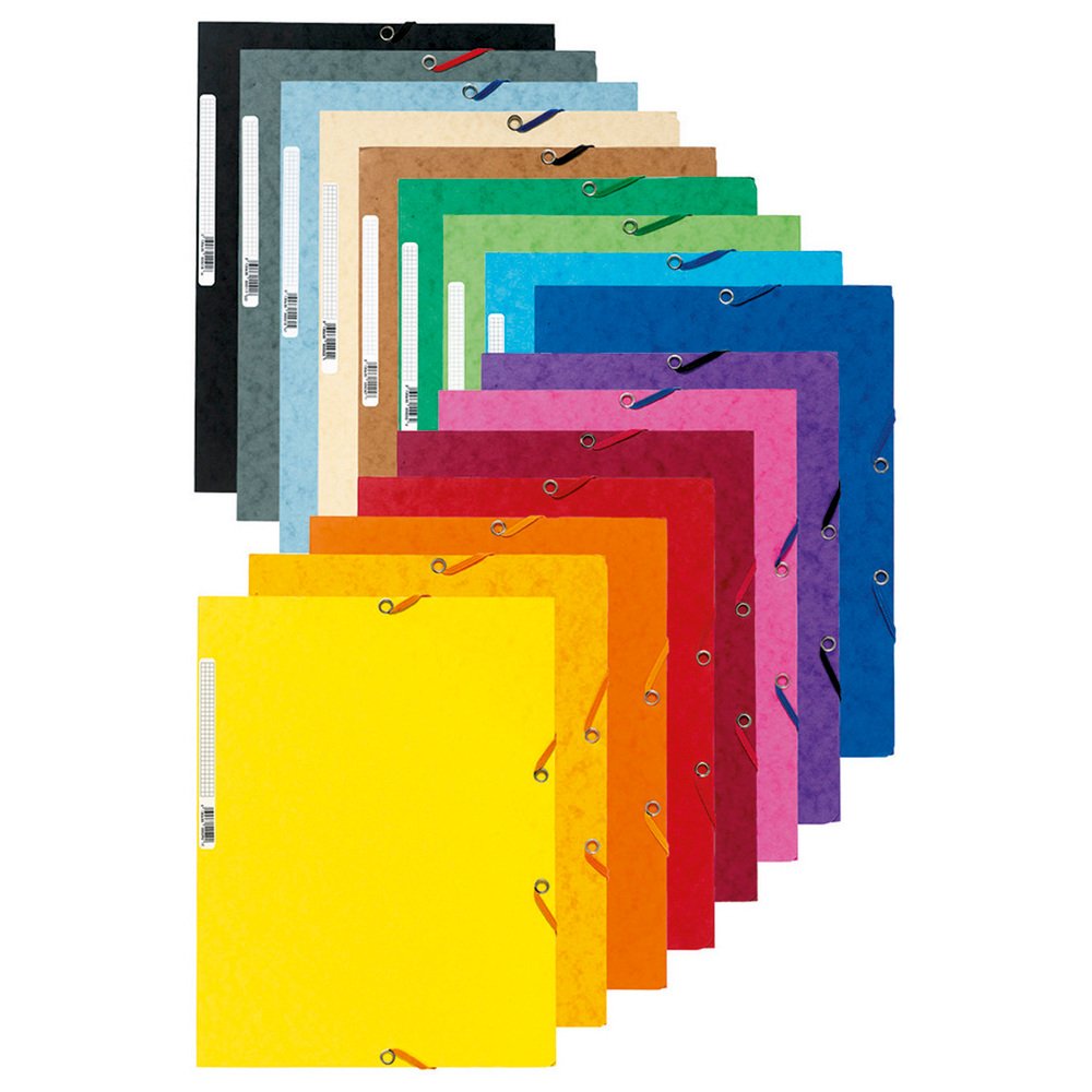 Exacompta - Ref 55500E - Europa Elasticated 3 Flap Folders (Pack of 50) - 24 x 32cm, Suitable for A4 Documents, 400gsm Genuine Premium Pressboard - Assorted Colours